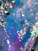 Circle Sequins - Iridescent Unicorn - Multi-Color Big Sequins On Mesh Fabric Sold By The Yard