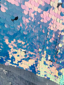 Circle Sequins - Iridescent Unicorn - Multi-Color Big Sequins On Mesh Fabric Sold By The Yard