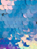 Circle Sequins - Iridescent Unicorn - Multi-Color Big Sequins On Mesh Fabric Sold By The Yard
