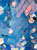 Circle Sequins - Iridescent Unicorn - Multi-Color Big Sequins On Mesh Fabric Sold By The Yard