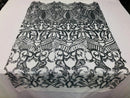 Silver - 4 Way Stretch Embroidered Royalty Sequins Fancy Design Fabric By Yard