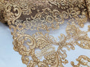 Floral - Gold - Embroided Lace Fabric Damask Pattern - Beautiful Fabrics Sold by The Yard