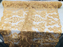 Floral - Gold - Embroided Lace Fabric Damask Pattern - Beautiful Fabrics Sold by The Yard