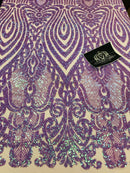 Symbol Pattern - Iridescent Lilac - 4 Way Stretch High Fashion Shiny Pattern Sequins