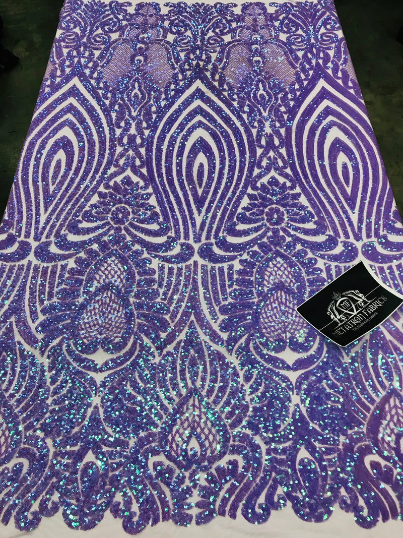 Symbol Pattern - Iridescent Lilac - 4 Way Stretch High Fashion Shiny Pattern Sequins