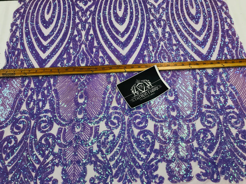 Symbol Pattern - Iridescent Lilac - 4 Way Stretch High Fashion Shiny Pattern Sequins