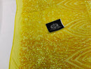 Symbol Pattern - Iridescent Yellow - 4 Way Stretch High Fashion Shiny Pattern Sequins
