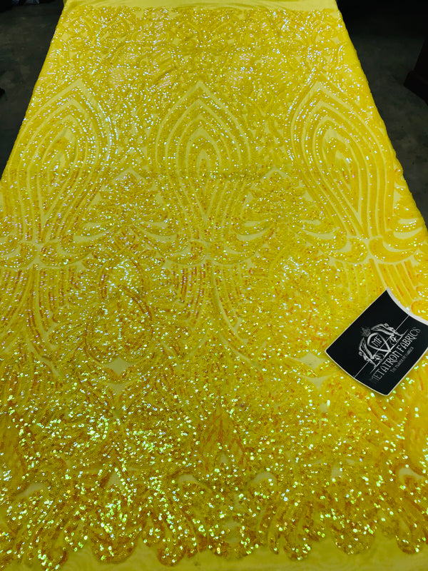 Symbol Pattern - Iridescent Yellow - 4 Way Stretch High Fashion Shiny Pattern Sequins