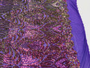 Sequins Damask Pattern Iridescent Purple 4 Way Stretch Elegant Designer Fabrics in Shiny Patterns