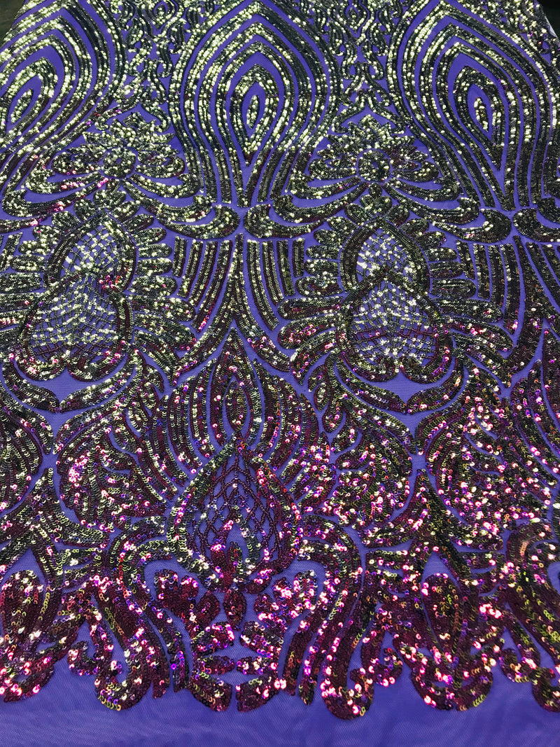 Symbol Pattern - Iridescent Purple - 4 Way Stretch High Fashion Shiny Pattern Sequins