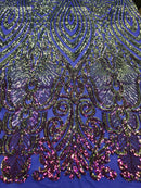 Symbol Pattern - Iridescent Purple - 4 Way Stretch High Fashion Shiny Pattern Sequins