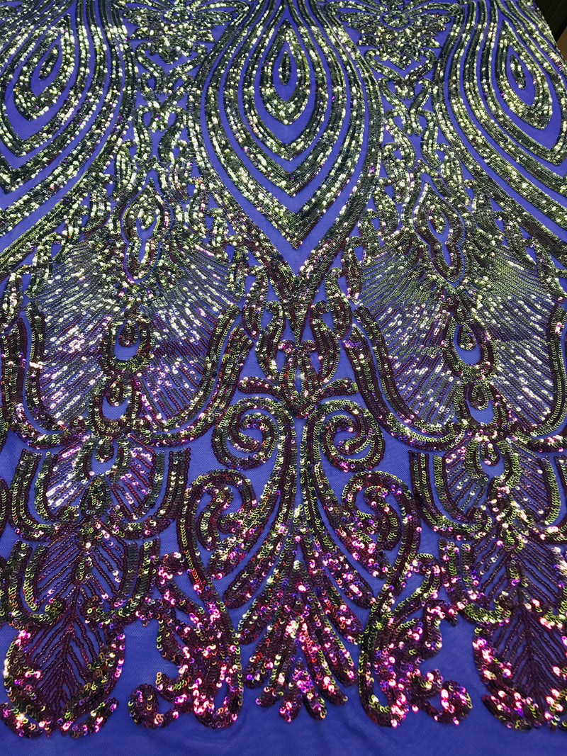 Symbol Pattern - Iridescent Purple - 4 Way Stretch High Fashion Shiny Pattern Sequins