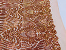Symbol Pattern - Iridescent Orange - 4 Way Stretch High Fashion Shiny Pattern Sequins