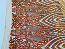 Symbol Pattern - Iridescent Orange - 4 Way Stretch High Fashion Shiny Pattern Sequins