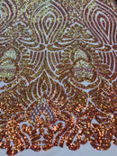 Symbol Pattern - Iridescent Orange - 4 Way Stretch High Fashion Shiny Pattern Sequins