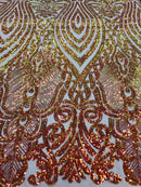 Symbol Pattern - Iridescent Orange - 4 Way Stretch High Fashion Shiny Pattern Sequins