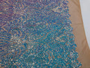 Symbol Pattern - Iridescent Light Blue - 4 Way Stretch High Fashion Shiny Pattern Sequins