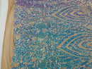 Symbol Pattern - Iridescent Light Blue - 4 Way Stretch High Fashion Shiny Pattern Sequins