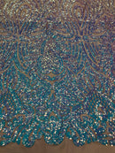 Symbol Pattern - Iridescent Light Blue - 4 Way Stretch High Fashion Shiny Pattern Sequins