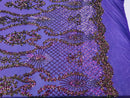 Sequins Damask Pattern Iridescent Purple 4 Way Stretch Elegant Designer Fabrics in Shiny Patterns