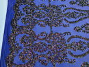 Sequins Damask Pattern Iridescent Purple 4 Way Stretch Elegant Designer Fabrics in Shiny Patterns