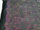Sequins Damask Pattern - Iridescent Rainbow - 4 Way Stretch Designer Fabrics in Shiny Patterns
