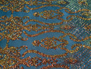 Sequins Damask Pattern - Orange Black Mesh 4 Way Stretch Elegant Designer Fabrics in Shiny Patterns