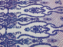 Sequins Damask Pattern - Iridescent Lilac 4 Way Stretch Designer Fabrics in Shiny Damask Patterns