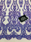 Sequins Damask Pattern - Iridescent Lilac 4 Way Stretch Designer Fabrics in Shiny Damask Patterns