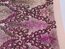 Damask Leaf - Iridescent Magenta - 4 Way Stretch High Quality Fancy Pattern Shiny Sequins