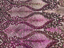 Damask Leaf - Iridescent Magenta - 4 Way Stretch High Quality Fancy Pattern Shiny Sequins