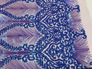 Damask Leaf - Iridescent Lilac - 4 Way Stretch High Quality Fancy Pattern Shiny Sequins