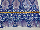 Damask Leaf - Iridescent Lilac - 4 Way Stretch High Quality Fancy Pattern Shiny Sequins