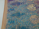 Damask Leaf - Iridescent Light Blue - 4 Way Stretch High Quality Fancy Pattern Shiny Sequins