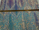 Damask Leaf - Iridescent Light Blue - 4 Way Stretch High Quality Fancy Pattern Shiny Sequins