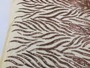 Feather Design Sequins - Rose Gold - 4 Way Stretch Fancy Feather Pattern Design Fabric By Yard
