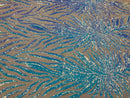Feather Design Sequins - Aqua - 4 Way Stretch Fancy Feather Pattern Design Fabric By Yard