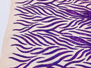 Feather Design Sequins - Purple - 4 Way Stretch Fancy Feather Pattern Design Fabric By Yard