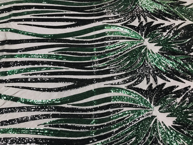 Phoenix Wing Sequins - Black / Hunter Green - 4 Way Stretch Wings Pattern Design Fabric By Yard