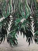 Phoenix Wing Sequins - Black / Hunter Green - 4 Way Stretch Wings Pattern Design Fabric By Yard