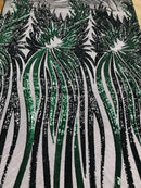 Phoenix Wing Sequins - Black / Hunter Green - 4 Way Stretch Wings Pattern Design Fabric By Yard