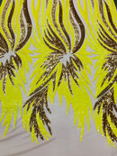 Phoenix Wing Sequins - Yellow / Gold - 4 Way Stretch Wings Pattern Design Fabric By Yard
