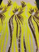 Phoenix Wing Sequins - Yellow / Gold - 4 Way Stretch Wings Pattern Design Fabric By Yard