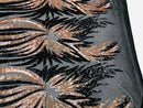 Phoenix Wing Sequins - Rose Gold / Black - 4 Way Stretch Wings Pattern Design Fabric By Yard