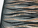 Phoenix Wing Sequins - Rose Gold / Black - 4 Way Stretch Wings Pattern Design Fabric By Yard