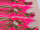 Phoenix Wing Sequins - Neon Pink  / Gold  - 4 Way Stretch Wings Pattern Design Fabric By Yard