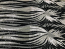 Phoenix Wing Sequins - Silver / Black  - 4 Way Stretch Wings Pattern Design Fabric By Yard