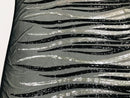 Phoenix Wing Sequins - Silver / Black  - 4 Way Stretch Wings Pattern Design Fabric By Yard