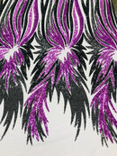 Phoenix Wing Sequins - Purple / Black - 4 Way Stretch Wings Pattern Design Fabric By Yard