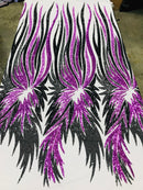 Two Tone Metatron Wings-Fenix Feather Design on 4 Way Stretch Sequin Dresses-Fashion-prom-nightgown